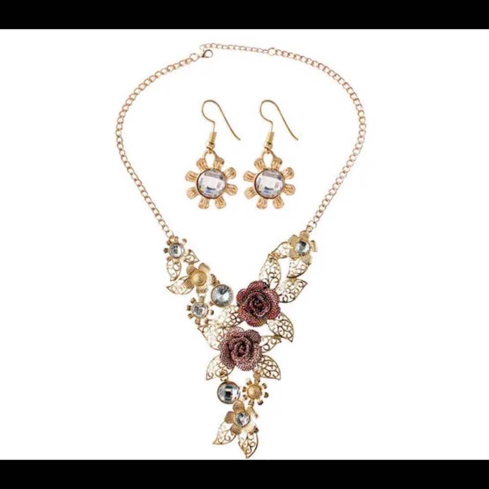 NWT Flower Necklace and Earring Set
